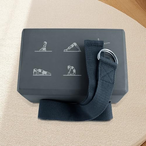 RETON Yoga Blocks Set with Straps, High Density Yoga Bricks, Lightweight EVA Foam Pilates Block, 2 Yoga Blocks with 2 Straps for Yoga, Pilates, Fitness, Stretching and Toning - color: Gray