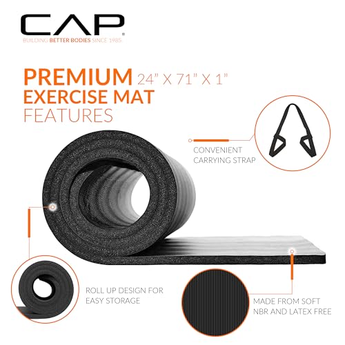 CAP Barbell 1-Inch High Density Exercise Yoga Mat with Strap | Multiple Colors - color: Blue
