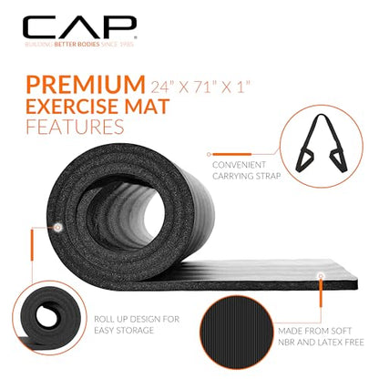 CAP Barbell 1-Inch High Density Exercise Yoga Mat with Strap | Multiple Colors - color: Blue