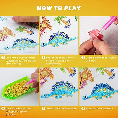Labeol Diamond Art Kits for Kids Boys and Girls Ages 6-8-10-12 Easy to DIY Creative Diamond Art Sticker Craft by Numbers Kits for Kids and Adult Beginners (New Dinosaurs) - style: New dinosaurs