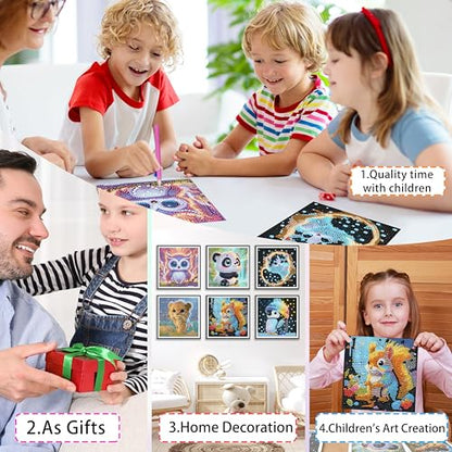 Yunruily 6 Pack Small Diamond Art for Kids - Mini Diamond Painting Kits for Kids,Diamond Art Kits for Kids Ages 4-8-12,Children Gifts and Home Wall 6x6inch - color: cartoon animal