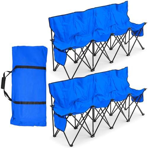 Kigley 2 Pack 4 Seat Folding Soccer Bench, Portable Sports Bench with Carry Bag and Side Pockets, 8 Person Sideline Chairs for Football Basketball Camping Practice Games(Blue) - color: Blue