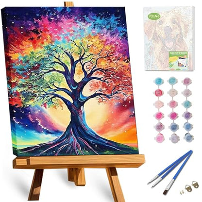TOCARE Framed Paint by Numbers Kit for Adults,12x16Inch Tree of Life Paint by Numbers with Frame, Life Tree Paint by Number Framed Canvas for Adults Beginner (Without Easel) - color: TC-F-172