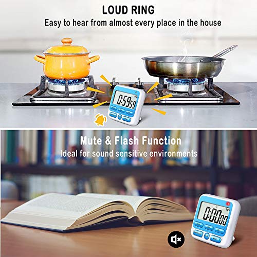 4-in-1 Digital Timer with Count Up/Down, Clock & Alarm, Ring & Silent Modes - color: Blue