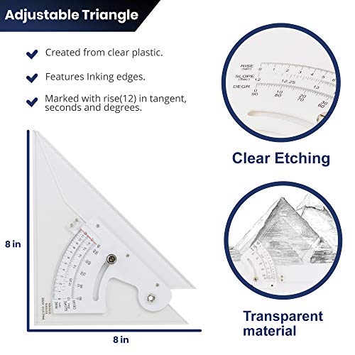Pacific Arc Adjustable 8 Inch Triangle Plain Edge for Drafting, Architect, Engineer - style: 8 inch