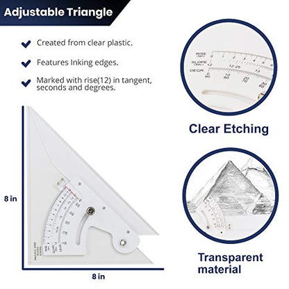 Pacific Arc Adjustable 8 Inch Triangle Plain Edge for Drafting, Architect, Engineer - style: 8 inch