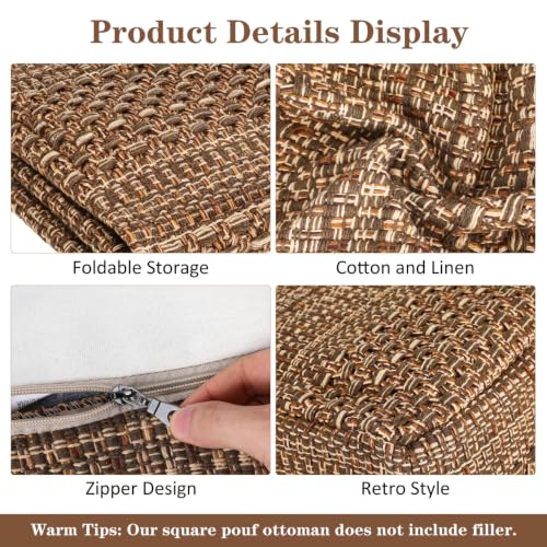 Cabilock Square Pouf Cover Thick Cotton Linen Chair Cushion Cover 15.74 X 15.74 X 10.62 in Indoor Seats Mat Cozy Japanese Style No Filler for Home Seating