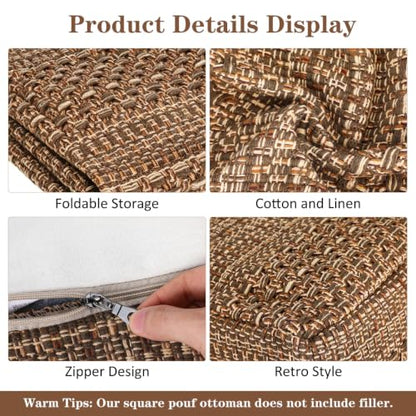 Cabilock Square Pouf Cover Thick Cotton Linen Chair Cushion Cover 15.74 X 15.74 X 10.62 in Indoor Seats Mat Cozy Japanese Style No Filler for Home Seating