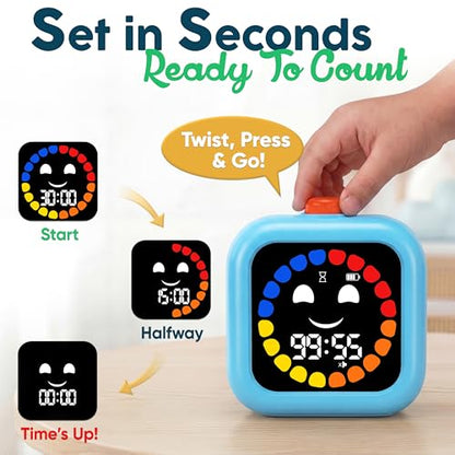 Digital Visual Timer for Kids - Calmer Routines & Transitions | Silent, Rechargeable, 99-Min Clock, Alarm, Countdown & Count-up; For Classroom, Home & Therapy - Builds Focus & Independence - color: Blue