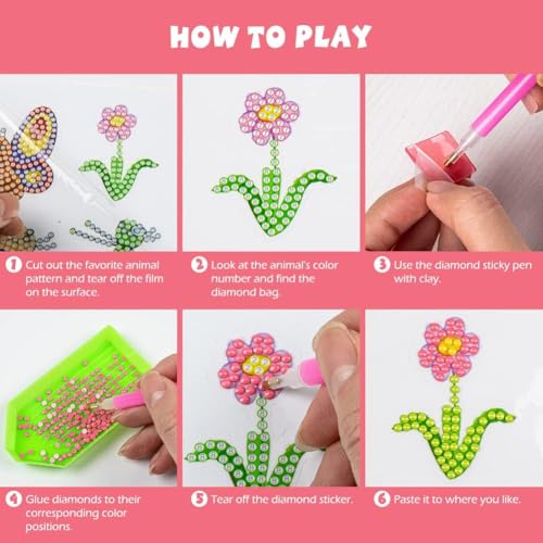 Labeol Diamond Art Kits for Kids Boys and Girls Ages 6-8-10-12 Easy to DIY Creative Diamond Art Sticker Craft by Numbers Kits for Kids and Adult Beginners (Various Animals) - style: Various animals