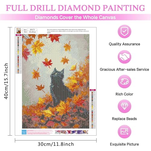 MIRCVSH Autumn Diamond Painting Kits for Adult Beginners,Black Cat and Fallen Leaves Diamond Art Kits for Adults,DIY Full Round Drill Gem Art Painting Crafts Kit for Home Wall Decor 12X16 Inch. - color: G9673