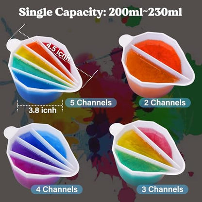 LET'S RESIN Silicone Split Cups, 4-Pack, 2-5 Channels, White | Thick reusable split cups with 2-5 channels help separate colors for resin crafts, fluid art and acrylic pouring - size: 4 Cups (15 oz)