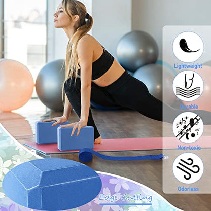 Outus 10 Sets Yoga Blocks and Straps Non-Slip EVA Foam Blocks with Metal D Ring Straps for Gym Exercise and Workout