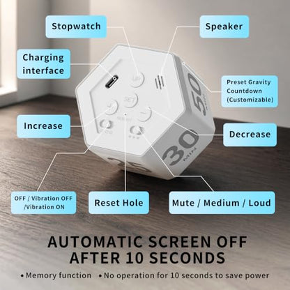 Visual Productivity Timer with Stopwatch, 5 & 25 Minute Presets | 6 Presets 3, 5, 10, 25, 30 & 50 Minutes with Silent, Vibration and Sound Alerts for ADHD, Study, Work and Classroom - color: White