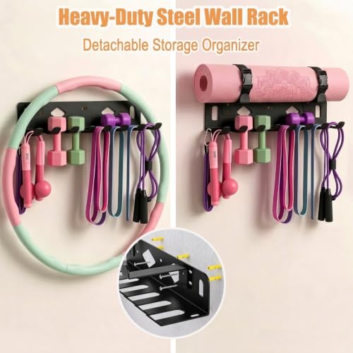 Steel Wall Mount Gym Storage Rack, Yoga Mat Holder, Black