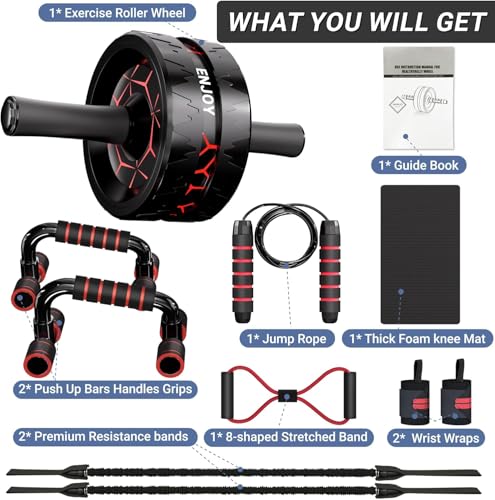 Readaeer Ab Roller Wheel, Ab Exercise Wheels Kit with Ab Roller, Resistance Bands, Knee Mat, Jump Rope, Push-Up Bar