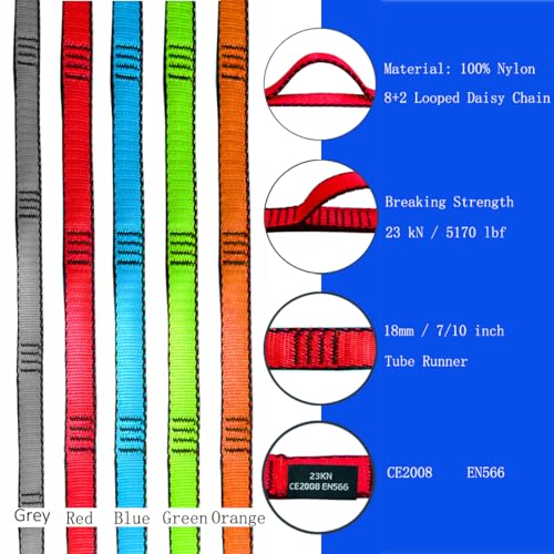 53 Inches Nylon Daisy Chains Rope Climbing Lanyard Straps Looped Strong Slings 23 kN Aerial Yoga Webbing - color: 3PCS Red