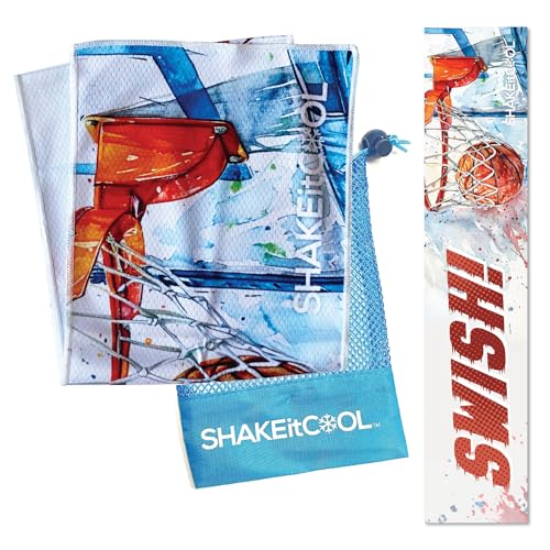 SHAKEitCOOL Original Cooling Towel – Be Cool in Style - Heat Relief, Soft, Lightweight, Sun Protection, Easy Clean - Perfect for Biking, Running, Yoga, Gym, Gardening - Basketball - color: Basketball