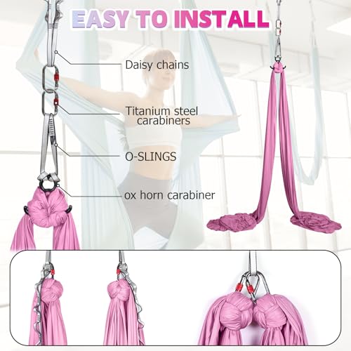 Aerial Silks Kit & Aerial Yoga Hammock - 11Yd Premium Fabric with Hardware - color: Light Pink