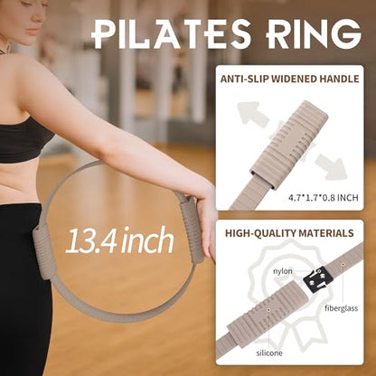 Wavar Pilates Essentials Kit for Women, 13.5" Magic Circle Fitness Set | with mini ball & resistance bands, for beginner home workouts, including exercise guide - color: Cream