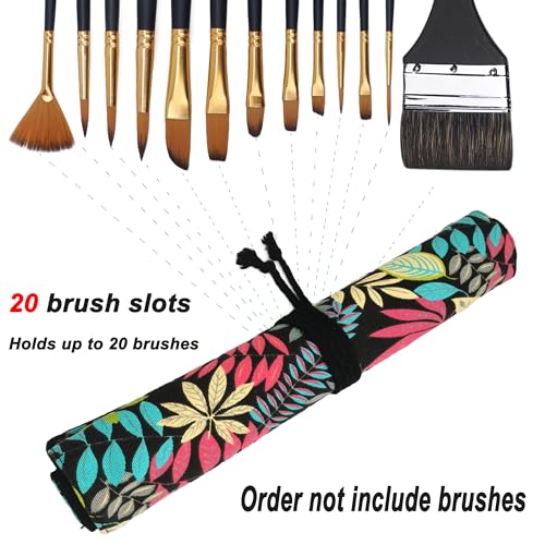 Funny live Paint Brush Holder Art Supplies, Artist Brush Holder & Art Supply Storage Organizer Roll-Up Case Bag, Protect Acrylic Oil Watercolor Paintbrushes (Leaves 20 Slot Pockets) - style: Leaves 20 Slot Pockets
