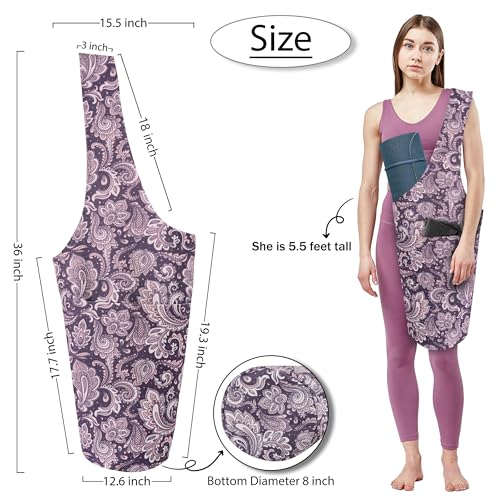 Yoga Mat Bag Yoga Tote Bag with Large Pocket and Zipper Pocket Yoga Mat Bag Carrier Fit Most Size Mats and All You Stuff - color: light purple