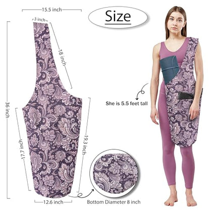 Yoga Mat Bag Yoga Tote Bag with Large Pocket and Zipper Pocket Yoga Mat Bag Carrier Fit Most Size Mats and All You Stuff - color: light purple