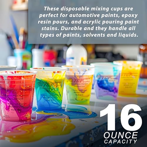 Custom Shop Paint Mixing Cups, 16-Ounce (12 Pack) - Plastic Measuring Cups for Liquids, Automotive Painting, Epoxy Resin, Acrylic Arts, Crafts, Disposable or Reusable, Graduated, Mixing Ratios - color: Cups - Pack of 12