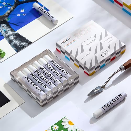 MEEDEN Soft White Oil Pastels: 6 Pcs Oil Pastels for Artists Beginners | Smooth Oil Pastel Crayons for Art Supplies, Painting, Drawing, Blending, Layering, Shading, Gradient, Overlaying - color: 6 White Colors