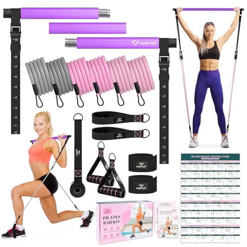 Pilates Bar Kit with Resistance Bands, Multifunctional Yoga Pilates Kit - color: Purple