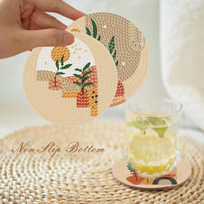 Clendo 8 Pcs Bohemian Style Diamond Painting Coasters Kits for Adults, Abstract Landscape Diamond Art Coasters for Beginners with Holder, Small Diamond Painting Kits for Adults Art Craft Supplies - color: Bdwy149-us