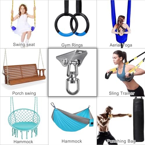 SELEWARE Stainless Steel Swing Hanger Heavy Duty Ceiling Swing Mount 2 Pack | 360° Swivel Swing Hook Swing Hardware Kit for Yoga Swing Hammock Chair Porch Swing Sets Heavy Punching Bag 1000 LB Capacity - color: Silver2 - 360° Swing Hanger ( 2 Pack )