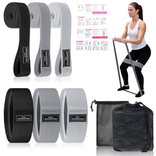 Kifmurase 6PCS Fabric Resistance Bands for Legs, 3 Strength Level Elastic Stretching Assist Band with Portable Bag, Non-Slip Workout Bands for Squats Yoga Therapy, Women Cloth Band for Working Out - color: Grey