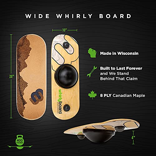 Whirly Board Wide 360˚ | Standing Desk Balance Board | Wobble Board Portable Home Gym | Snowboard Training | Surf trainer | Balance Board for Kids & Adults | Core Balance Trainer - color: Cork Rubber Grip Tape - Teton Mtns