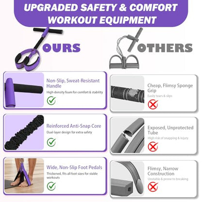 Pedal Resistance Band with Handles, 6-Tubes Natural Rubber Exercise Band - color: Upgraded-Black Purple
