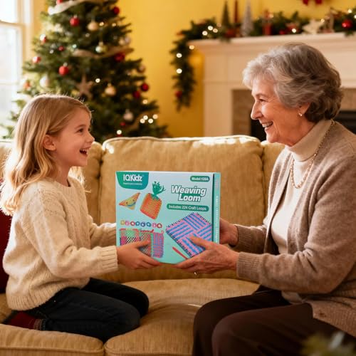 IQKidz Weaving Loom Kit for Girls Ages 8-12, DIY Arts and Crafts for Kids and Adults, Great Toy Gifts for Beginners 6-8 9 10 11 12, Potholder Knitting Loom with 224 Refill Loops - size: Integrated Loom