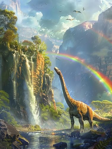 Diymood DIY 5D Diamond Painting Kits for Adults Dinosaur - Paint with Diamond Art Kits for Adults Waterfalls Full Drill Round Canvas Mosaic Beginner Home Wall Decor Gift 12x16 inch z12 - color: Colorful4