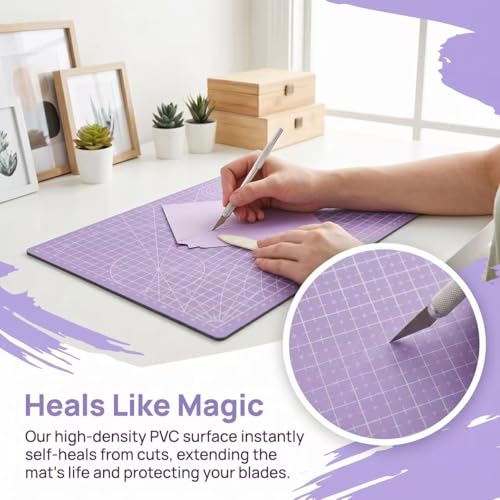 A4 Self-Healing Cutting Mat, Double-Sided Craft Mat with Grid Lines, Precision Rotary Cutting Board for Office Desk, Art Craft, Sewing, Hobby, and DIY Projects - 9x12 Inches - color: Purple