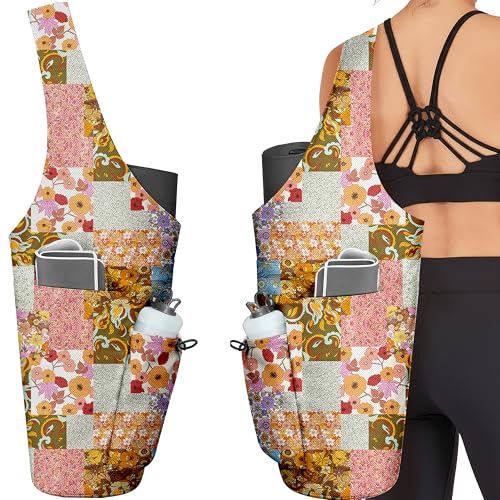 Yoga Bag for Women, Large Yoga Mat Bag Tote Carrier with Wet Dry Pocket - color: Bohemian Flowers