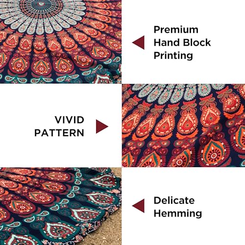 raajsee Navy Blue Mandala Round Beach Tapestry Hippie/Boho Mandala Beach Blanket Roundie/Indian Cotton Throw Bohemian Round Table Cloth/Home Decor/Yoga Mat Meditation Picnic Rugs 50 Inches Circle