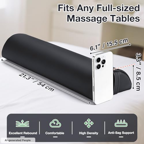 Medium Leg Bolster for Massage Table, 21 x 6 x 3 in Massage Bolsters | PU Leather Half Moon Bolster Pillow with Strap Handle, Semi-Round Ankles Leg Pain Relief Knee Bolster Cushion for Back - color: Medium Black - 21x6x3 in - Pu Leather