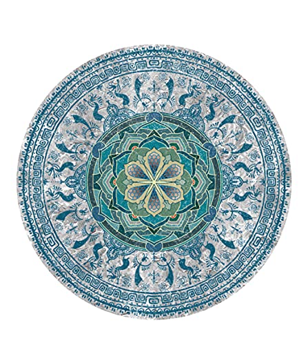 Knsbk Large Round Yoga Mat 4.6'X3.5mm for Exercise Premium Extra Thick, Ultra Comfortable, Non Slip, Meditation Mat - color: blue blossom