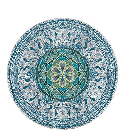 Knsbk Large Round Yoga Mat 4.6'X3.5mm for Exercise Premium Extra Thick, Ultra Comfortable, Non Slip, Meditation Mat - color: blue blossom
