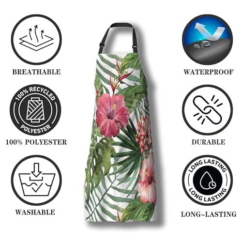 Cooking Apron for Men Watercolor Summer Tropical Flower Women Aprons for Kitchen Restaurant BBQ Painting Crafting Gardening 27” (W) x 31” (H), Waterproof Apron - color: Tropical Flower