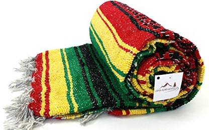 Open Road Goods Handmade Rasta or Hippie Blanket - Traditional Mexican Falsa Blanket in Rasta Colors