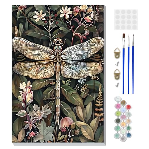 DOMROM Framed Paint by Numbers Kit for Adults, Dragonfly DIY Paint by Number Kits on Canvas, Easy Canvas Painting by Numbers for Home Wall Decoration Gift 8x12 Inch - color: OMQ074