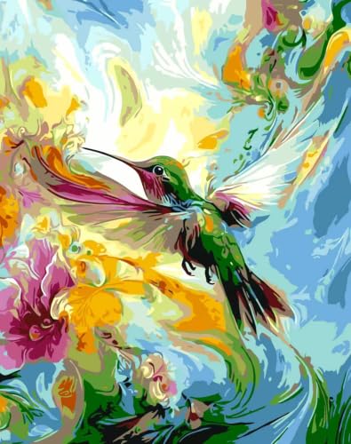 OJTOYART Hummingbird Paint by Numbers Kit for Adults,Paint Canvas 16x20In | Color by Numbers for Adults,Acrylic Watercolor Oil Colorful Home Decor - color: MT23225