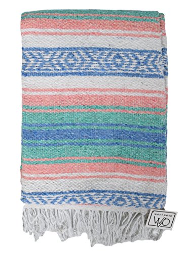 Open Road Goods Multi Color Mexican Falsa Blanket - Handwoven in Mexico - Great for The Beach, Picnics, Yoga, or a Throw! (Beach CT) - color: Beach Ct