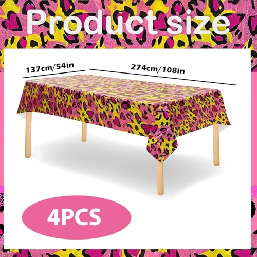 OQOQ Leopard Print Party Decorations Tablecloth (Pink and Gold, 4 Packs), 54x108inches Shimmer Shining Table Cloth Plastic Disposable Table Cover for Girl Sparkly Paint Splatter Cheetah Birthday Party