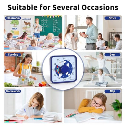 Secura 7.5-Inch Rocket Pattern Visual Timer for Kids, 60-Minute Countdown Timer for Classroom or Kitchen, Durable Mechanical Timer Clock with Magnetic Backing (Blue) - color: Dark Blue